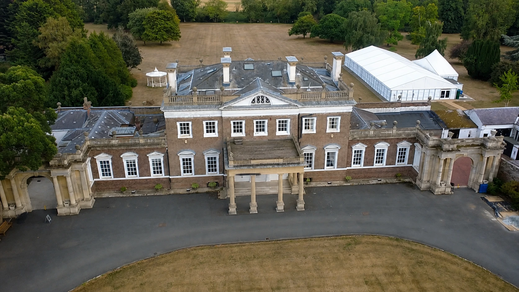 Aerial view of Boreham House, venue for the Essex County Christmas Fair